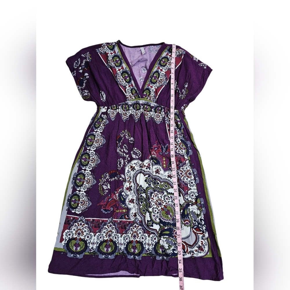 Boho Luxe Paisley Midi Dress Purple Rayon Women’s Large Flowy Xhilaration Y2K - Picture 6 of 7